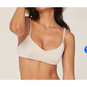 Andie Swim The Molokai Lurex Stripe Bikini Top White Gold Sz MED